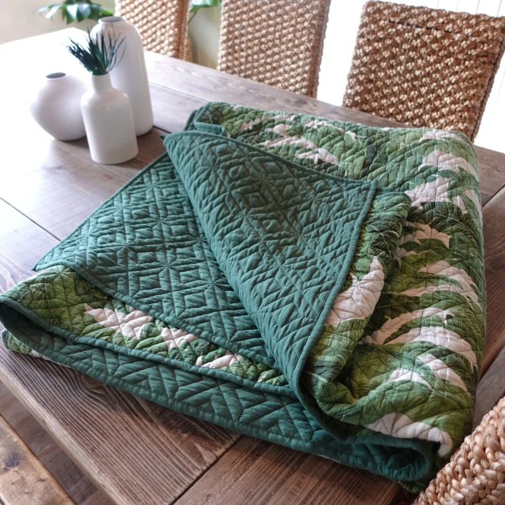 RZ by Rachel Zoe Tropical Palm Leaf Quilt King Green White Botanical Reversible